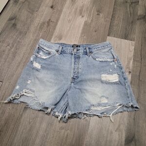 Abercrombie & Fitch 100% Cotton  Plus Size Light Blue Distressed Denim Shorts